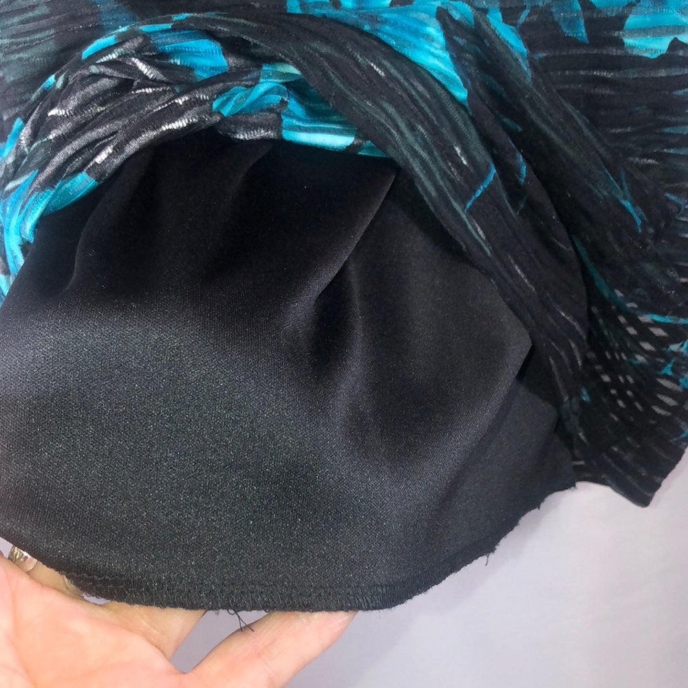 Gorgeous Sheer-Overlay Dress Aqua & Black Swag Neck Sz 6 - Picture 5 of 8